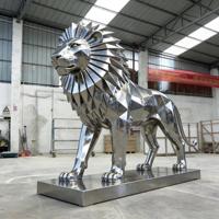 Sculpture de lion géométrique en acier inoxydable 304 de qualité supérieure, résistante aux intempéries, découpée au laser, polie miroir, design personnalisé pour bureau et manoir