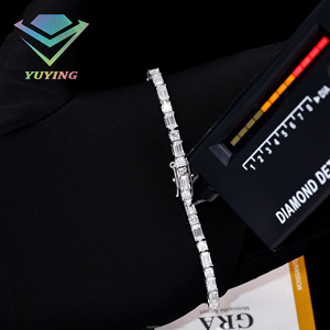 925 Sterling Sliver 18k Gold Plated VVS D Color Moissanite Emerald Cut Pass Diamond Tester GRA Certificate Tennis <b>Bracelet</b> Gift - Product Image 2