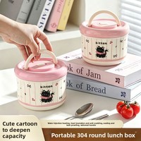 Boîte à lunch isotherme double compartiment en acier inoxydable 304, grande cuillère, compatible micro-ondes, rose mignon, 500 ml, avec doublure intérieure amovible pour le bureau