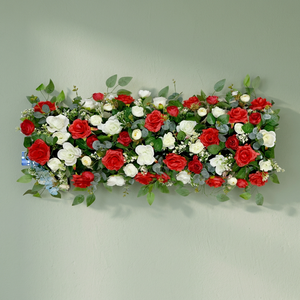 <b>Artificial</b> <b>Flower</b> Factory Radiant Red & Ivory Classic Channel Panel Bold Scarlet Rose & Crisp White Bloom Row 90cm - Product Image 2