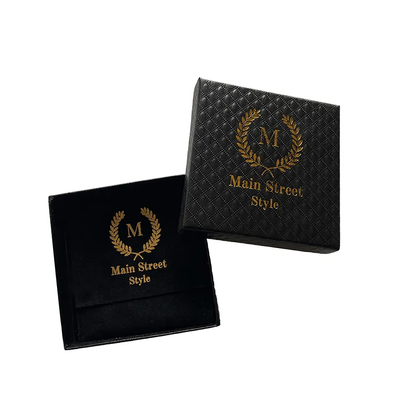 Benutzer definierte Gold Logo kleine Schmuck Geschenk verpackung Box schwarze Papier box für Halskette Ring