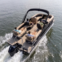 Bateau ponton en aluminium avec bar, bimini top, mobilier, canapé, pont de fête, divertissement, croisière, confortable, spacieux, pêche, moteur hors-bord