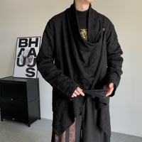 Blazer décontracté noir jacquard irrégulier pour homme, à manches longues, simple boutonnage, coupe ample, style streetwear, veste d'extérieur pour homme