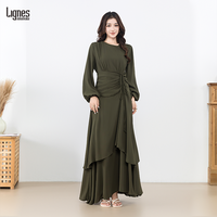 Robe longue élégante et modeste pour femmes musulmanes, à manches lanternes, avec ourlet superposé unique, tissu personnalisable