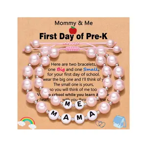 Pulsera Ajustable Hecha a Mano con Cuentas Redondas de Piedras Naturales y Espaciadores Ingleses, Estilo Mamá e Hija, Color Rosa - Product Image 1
