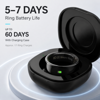 Bague connectée tendance avec suivi de la santé, fréquence cardiaque et sommeil, plusieurs couleurs et tailles, étui de chargement, contrôle via application, 5ATM