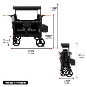 Passeggino Wagon a 4 Posti per Bambini, Carrozzina da Viaggio Pieghevole con Tettuccio per <span class=keywords><strong>Campeggio</strong></span> - Product Image 3