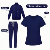 Ensemble de blouses médicales unisexe 3 pièces : veste zippée, haut à col en V et pantalon – Uniforme médical pour hôpital, clinique, salon de beauté – Vente en gros