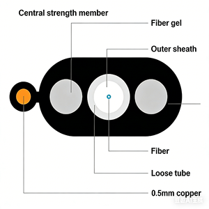 Câble SST de type Drop, monomode, tonable, plat, Opti Tap, cordon de brassage avec fil de cuivre - Product Image 3
