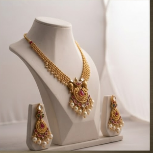 Conjunto de Collar y Aretes con Cuentas Doradas, Joyería Étnica para Bodas y Fiestas para Mujeres - Product Image 2