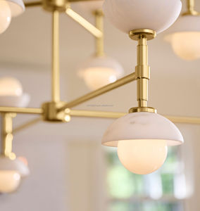 Escalier nordique moderne personnalisé pour foyer d'hôtel <span class=keywords><strong>Lustre</strong></span> doré à 3 niveaux Lampes suspendues en albâtre Lustres en verre de luxe à haut plafond - Product Image 6