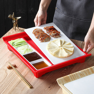 Plateau de service en mélamine Kaboya, multi-compartiments, plateau pour canard laqué, grain de chêne rouge et blanc, utilisation en restaurant et hôtel - Product Image 2