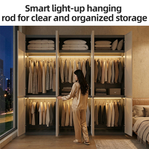 Minimalist Freestanding <b>Wardrobe</b> with No Handle Design & Integrated Drawer Large Capacity Bedroom Clothing Storage Cabinet - Product Image 2