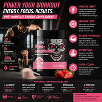 Poudre pré-entraînement en gros OEM/ODM pour soutenir l'énergie et la concentration, saveur fraise, 9g par portion, complément sportif