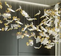 Décoration lumineuse LED suspendue en verre en forme de feuille d'érable et de feuille de poisson, avec pierres, 10 sources lumineuses, pour hall d'hôtel, bureau, salles de conférence, garantie 3 ans