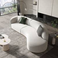 Modernes Leder-Ecksofa-Set mit Geschwungenem Design Massivholzrahmen Gepolsterte Modulare Wohnzimmermöbel