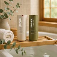 Botella cilíndrica de PET negra mate de 250ml 300ml con bomba, para champú, loción, cosméticos y cuidado de la piel, con impresión serigráfica, MOQ bajo.