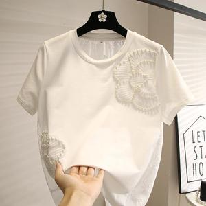 T-shirt da Donna Casual Versatile a Maniche Corte con Coulisse e Patchwork in <span class=keywords><strong>Pizzo</strong></span>, Nuova Collezione Estiva 2026 - Vendita all'Ingrosso per Boutique - Product Image 3