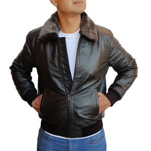 Veste en cuir et toile de style moto pour homme, personnalisée, printemps, doublure en peau de mouton, respirante, style streetwear, col rond - Product Image 1