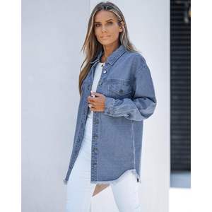 2025 Gothic Style Oversized Button <b>Women's</b> <b>Denim</b> <b>Jacket</b> Casual 3D Jean Shacket with Long Sleeve Frayed Hem Western Trendy - Product Image 5