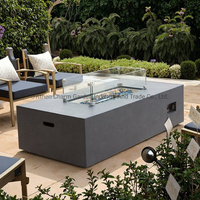 Table de foyer à gaz rectangulaire d'extérieur moderne avec brûleur en acier inoxydable et garde-vent rectangulaire en verre Meubles de patio