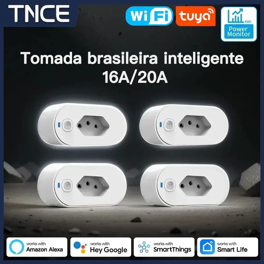 TNCE Tuya brezilya fiş 16/20A adaptörü, WIFI veya güç monitörü ile zigbee soket, akıllı çıkış kontrolü, Google ev Alexa için ses