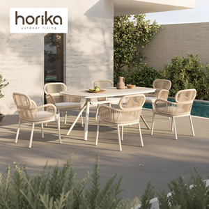 Foshan di lusso all'aperto tavolo da pranzo Set con struttura in alluminio corda tessuto moderno Patio giardino tavolo da pranzo e sedia Set - Product Image 1