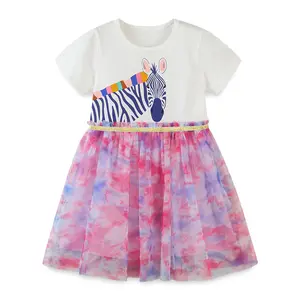 Boutique Wholesale Summer Cartoon Zebra Princess Print Yarn Skirts Layered Short Sleeves Clothing Children's Girls