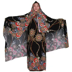 Stylish Solid Color Cotton Print African Muslim Turban Robe Arab Women's Loose Size Clothes
