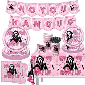 Pink Spooky Night Halloween Party Supplies <b>Disposable</b> Tableware Set 60-80 Pcs For Halloween Decorations - Product Image 1