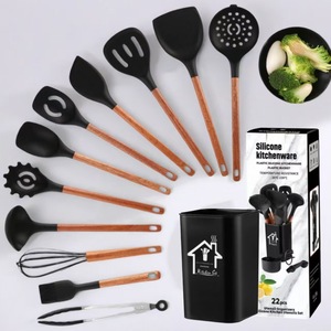 ชุดไม้พายซิลิโคน 12 ชิ้น ด้ามไม้ อุปกรณ์ครัว พร้อมถังเก็บ ไม่ติดกระทะ อุปกรณ์ทำอาหาร - Product Image 1
