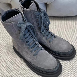 Botas de plataforma para mujer de alta calidad con diseño de cordones y cremallera a la moda, botines cortos de cuero genuino de caña alta - Product Image 1