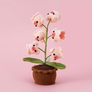 Handmade Crochet Potted Flowers Cartoon Animal Dolls Kitty Piggy Pacha LED Home Decorative <b>Ornament</b> for Halloween Graduation - Product Image 5