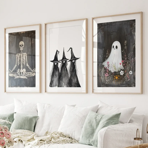 Poster con Cornice PS Fatto a Mano, Arte Gotica da Parete con Stampa di Strega, Fantasma e Scheletro per Decorazione d'Interni - Product Image 1