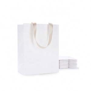 Heavy Duty Small White Paper Gift Bags with Sturdy Ribbon Handles - Product Image 2