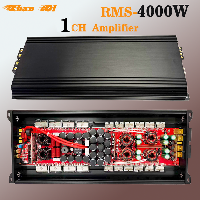 High Quality Zhandi W-B4000.1D 4000W RMS Power Car Audio Amplifier Mono Board Class D Aluminum 1 Channel 10-180Hz