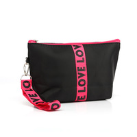 Pochette de voyage personnalisée pour femme, rouge, avec fermeture éclair, imprimé lettres, légère, pour cosmétiques et maquillage, avec poignée souple, taille moyenne