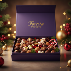 Luxury Purple Gold Magnetic Rigid Gift <b>Box</b> Folding Design with Ribbon Handle for Clothing Packaging - Product Image 3
