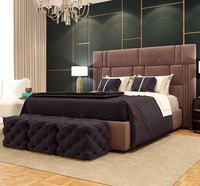 Italiens Derniers lits doubles de luxe Meubles de chambre à coucher Lit King en velours bleu foncé moderne