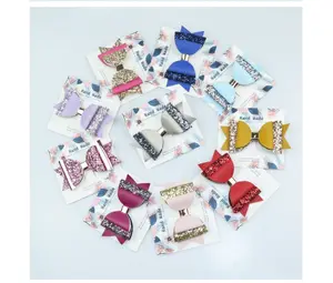 2019 new double-layer glitter leather hair clips big bow knot clip spring and summer new cartoon children hair clips