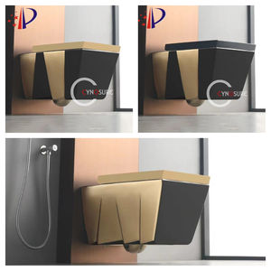 Inodoro de Pared de Lujo, Forma Cuadrada, Cerámica Brillante/Mate, Sin Borde, Electrochapado en Dorado/Plateado/Negro - Product Image 1