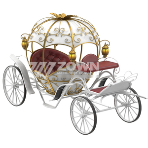 Charrette de mariage ornée en or blanc avec sellerie rouge, véhicule de défilé de mariage, charrette de mariage citrouille - Product Image 1