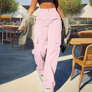 กางเกงเอวสูงระบายอากาศสไตล์ยุโรปสำหรับผู้หญิงกางเกงขาตรงหลายกระเป๋าแฟชั่นแนวสตรีทฤดูใบไม้ร่วง - Product Image 2