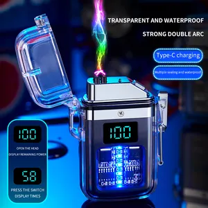 Cool Transparent Waterproof Battery Level Display Plasma Arc Type-C Charging Lighter for Cigarette