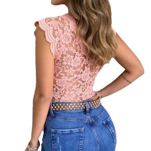 Nouveauté 2026, haut court sexy en dentelle pour femme, col en V, manches courtes, chemise en <span class=keywords><strong>maille</strong></span> transparente, streetwear tendance - Product Image 4