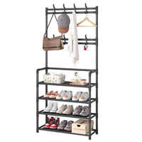 Porte-manteau et étagère de rangement multifonction à 4 niveaux en métal autoportant pour entrée et dressing