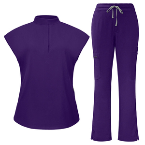 Nueva tendencia de Viaoli, uniformes médicos con estilo, conjuntos de uniformes de enfermería para hospitales, Tops de cuello vertical, pantalones acampanados, conjuntos de uniformes elásticos - Product Image 5