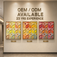 Triptyque mural décoratif 3D géométrique Op Art en PVC découpé diamant Jaune Orange Rose, avec cadre doré, pour couloir d'hôtel, personnalisable