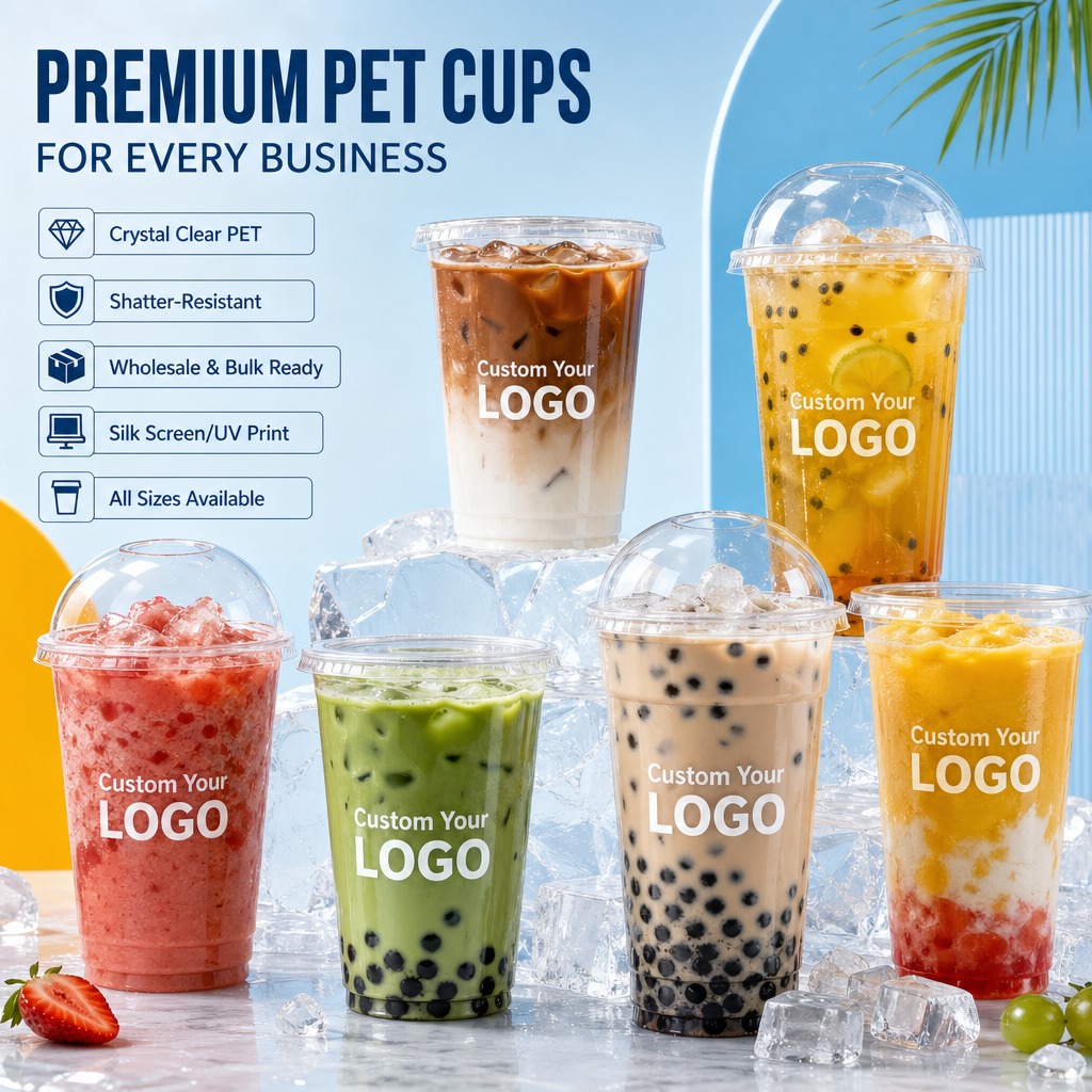 Wholesale Custom Printed 32oz Transparent PET Smoothie Plastic Cups Cafe Restaurant Takeaway Supplies Crack Resistant