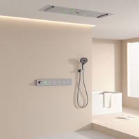 Ensemble de robinetterie de douche encastrée contemporain en laiton brossé doré non revêtu avec éclairage LED supérieur, kit complet pour salle de bain